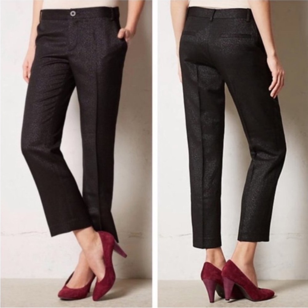 NWT Anthropologie Cartonnier Lou Crop Black Sparkle Pants 2